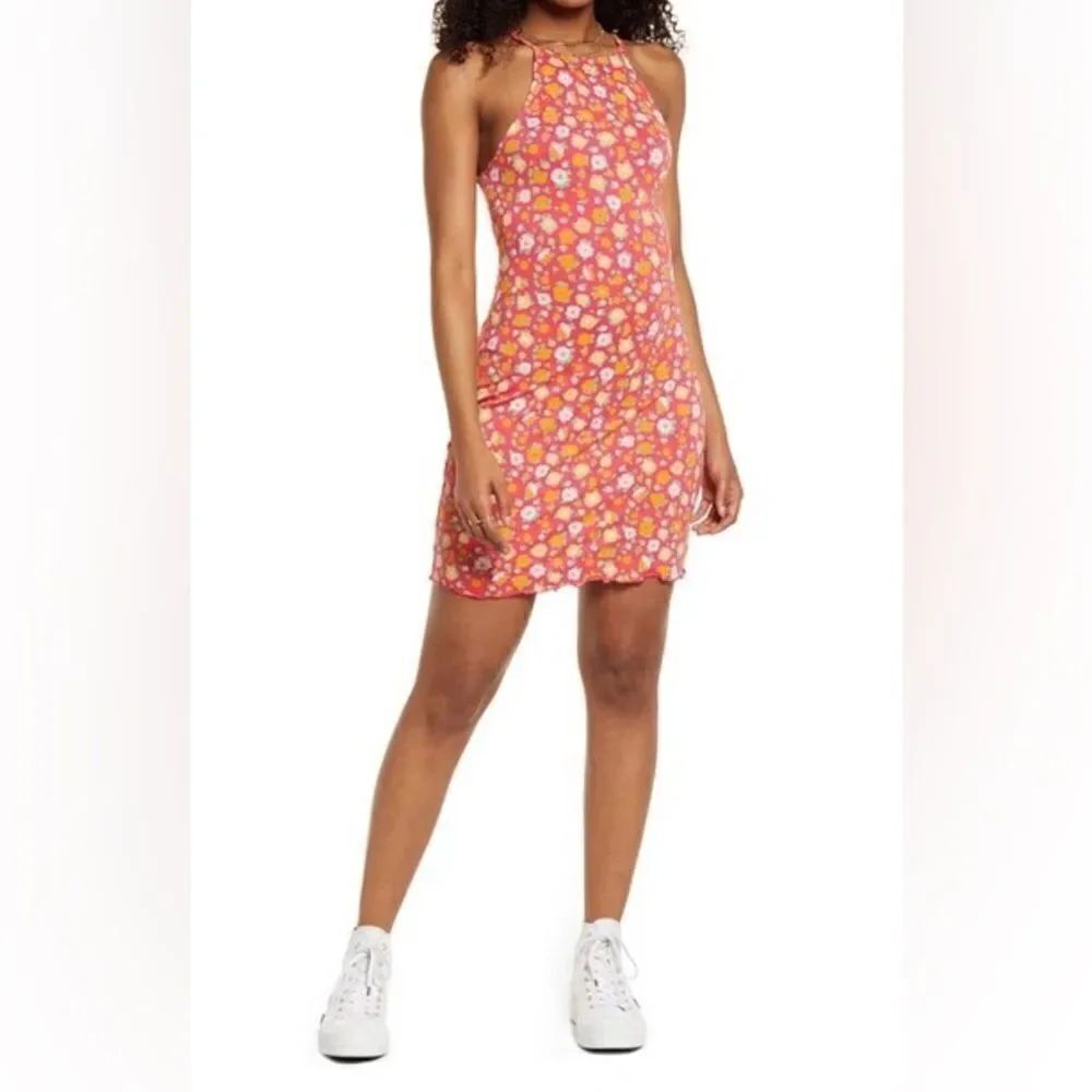 BP PRINT KNIT MINIDRESS IN PINK SALLY RETRO FLORAL
